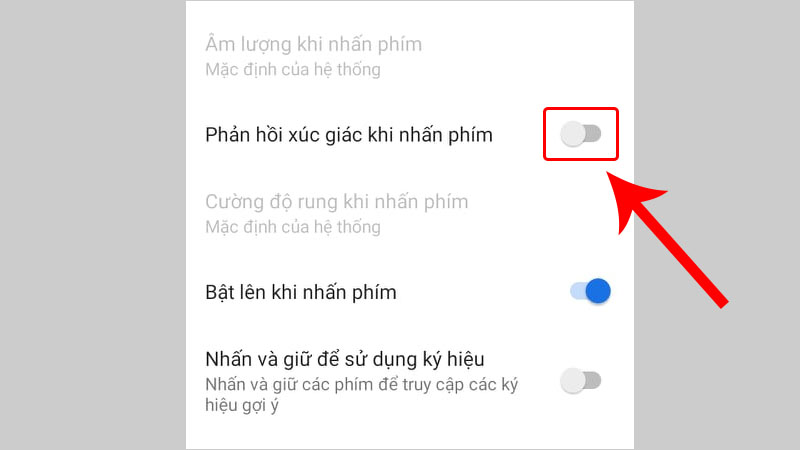Tắt Phản hồi x&uacute;c gi&aacute;c khi nhấn ph&iacute;m