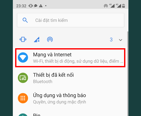 Bước 2: Chọn Mạng v&agrave; Internet.