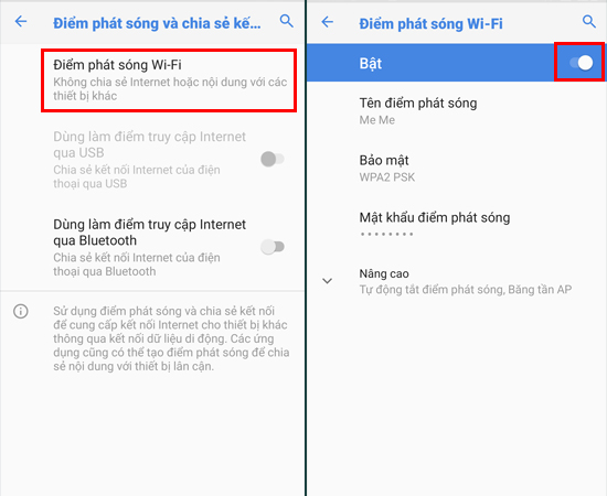 Bước 4: Sau khi thực hiện bước 3, bạn sẽ thấy Điểm ph&aacute;t s&oacute;ng Wi-Fi v&agrave; h&atilde;y bật n&oacute; l&ecirc;n.