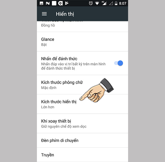 Chọn kích thước hiển thị