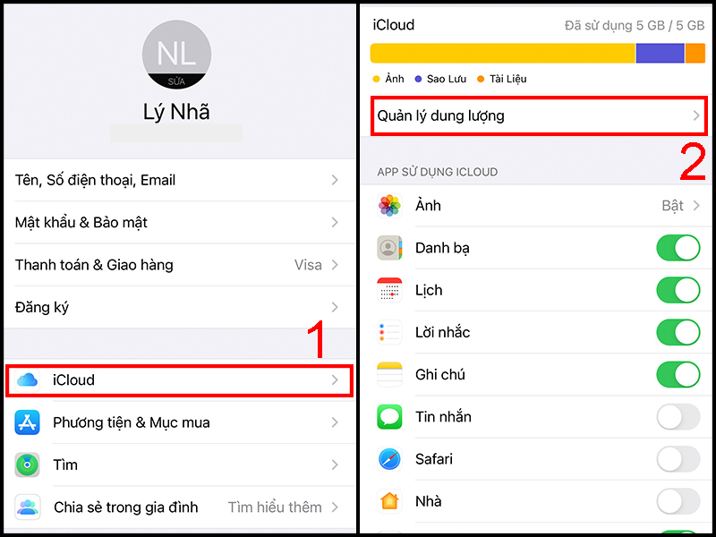 Truy cập Quản lý dung lượng