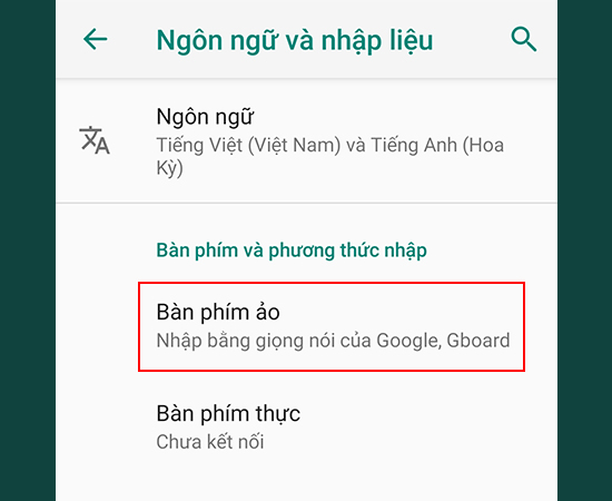 Bước 3: Chọn tiếp vào mục Bàn phím ảo.