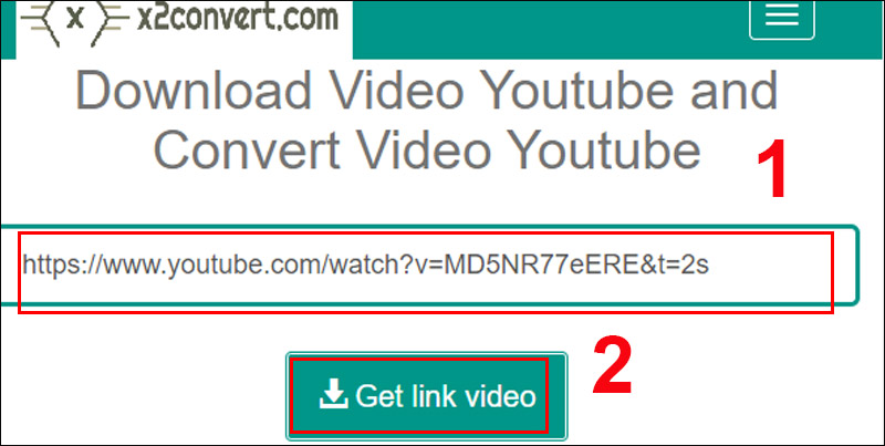 Dán link video muốn tải từ Youtube vào Web X2convert.com