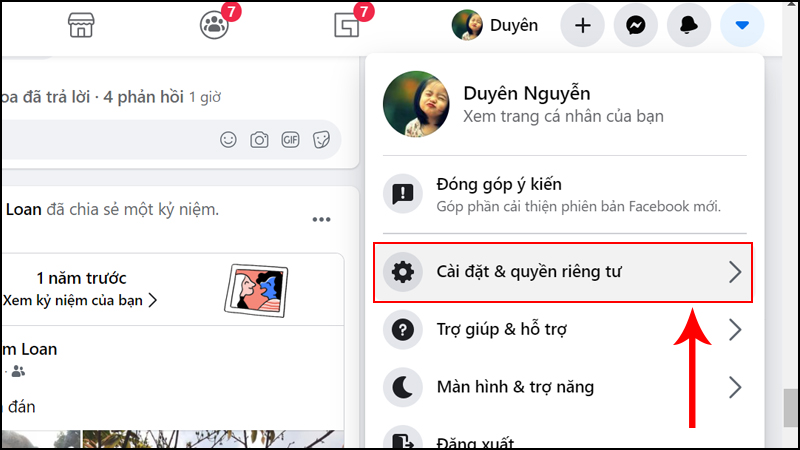 Chọn mục Cài đặt và quyền riêng tư