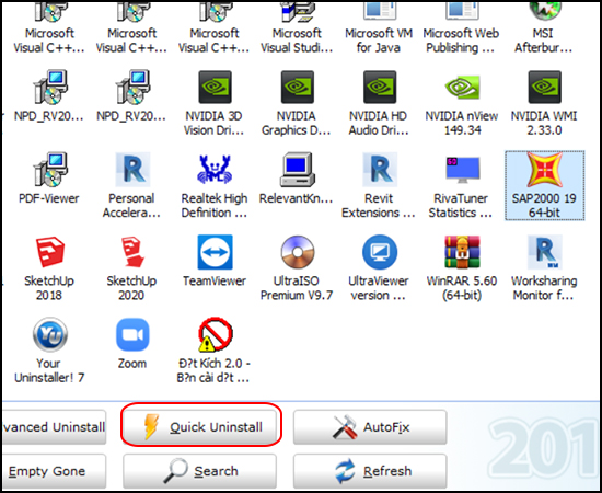 Chọn phần mềm bạn muốn gỡ -> Quick Uninstall