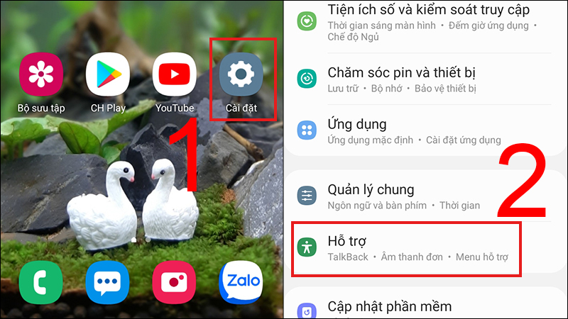 Chọn Hỗ trợ trong mục Cài đặt