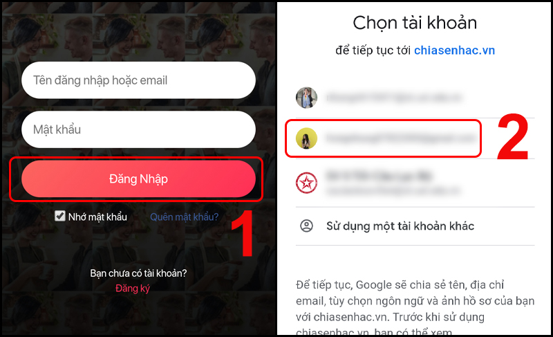 Chọn tài khoản Google muốn đăng nhập