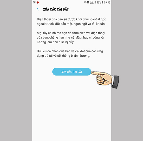 Bước 4: Chọn thêm xóa các cài đặt lần nữa.