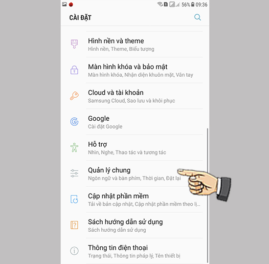 Bước 1: V&agrave;o c&agrave;i đặt chọn quản l&iacute; chung.