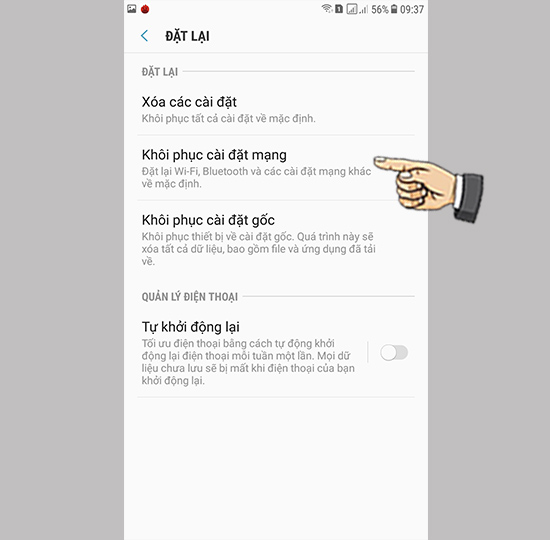 Bước 3: Chọn kh&ocirc;i phục c&agrave;i đặt mạng.
