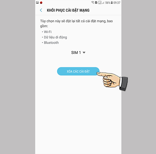 Bước 4: Chọn x&oacute;a c&aacute;c c&agrave;i đặt.