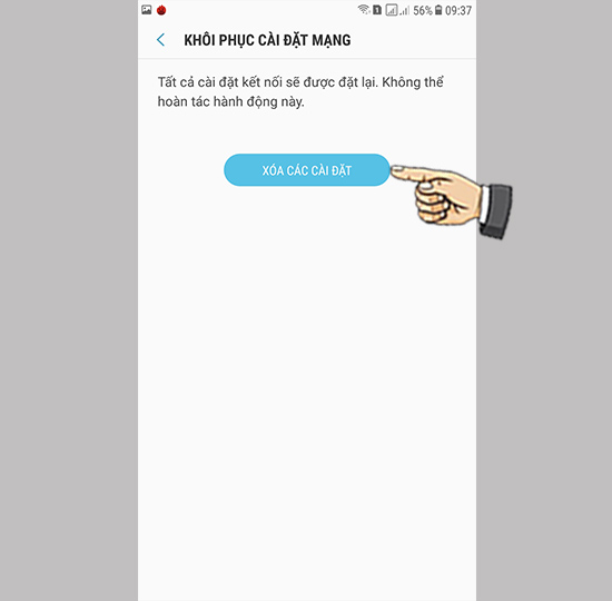 Bước 4: Chọn x&oacute;a c&aacute;c c&agrave;i đặt.