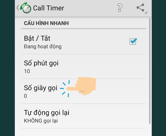 Bước 4: Cuối cùng bạn chọn số giây gọi giới hạn tùy ý và bấm lưu lại.