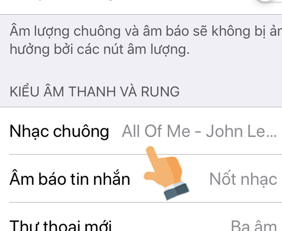 Ở phần KIỂU ÂM THANH VÀ RUNG, chọn Nhạc chuông.