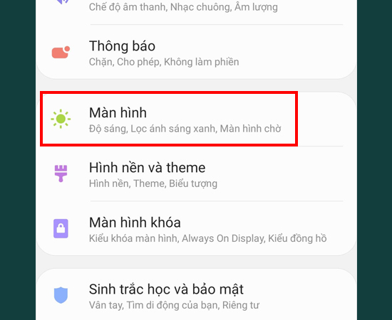 Bước 2: Chọn M&agrave;n h&igrave;nh.