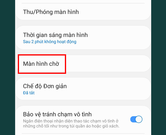 Bước 3: Chọn M&agrave;n h&igrave;nh chờ.