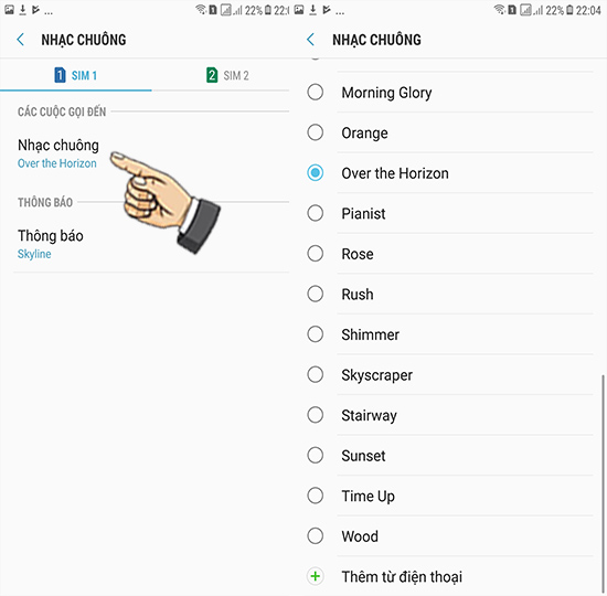 Bước 3: Cài nhạc chuông sim 1.