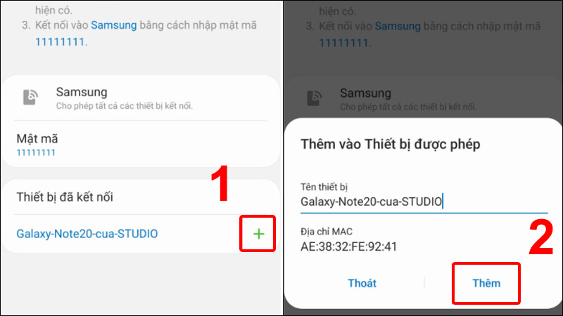 Nhấn v&agrave;o dấu + ở thiết bị đang kết nối để tiến h&agrave;nh th&ecirc;m