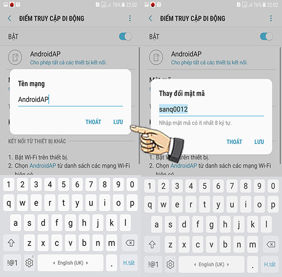Bước 5: Cài đặt tên và mật khẩu phát wifi.