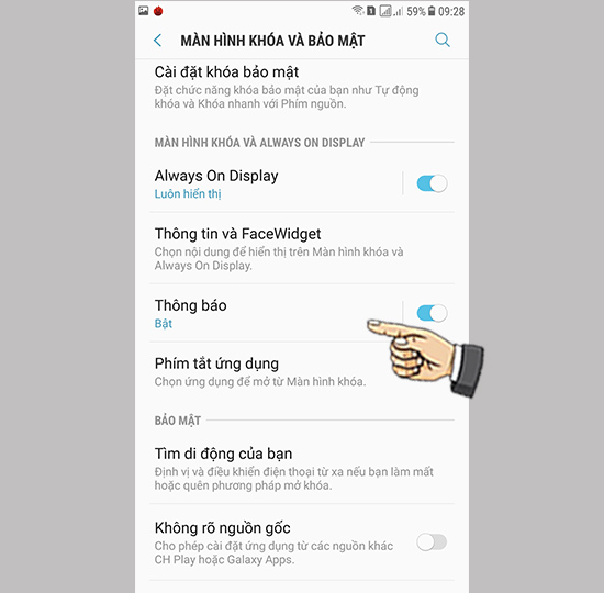 Bước 2: Chọn thông báo.