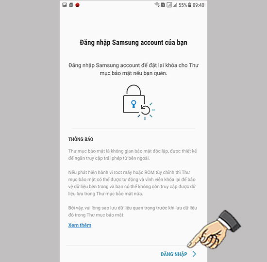 Chọn Đăng nhập và đăng nhập tài khoản Samsung Account.