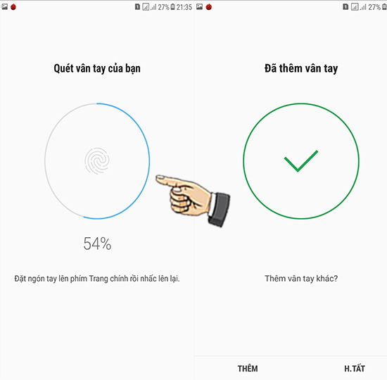 Bước 5: Thiết lập vân tay theo hướng dẫn và hoàn tất.
