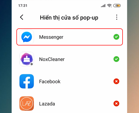 Bước 7: Chọn vào các ứng dụng có dấu tích xanh để tắt cửa sổ pop-up.