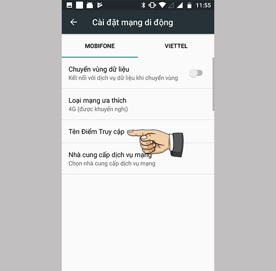 Vào tên điểm truy cập.