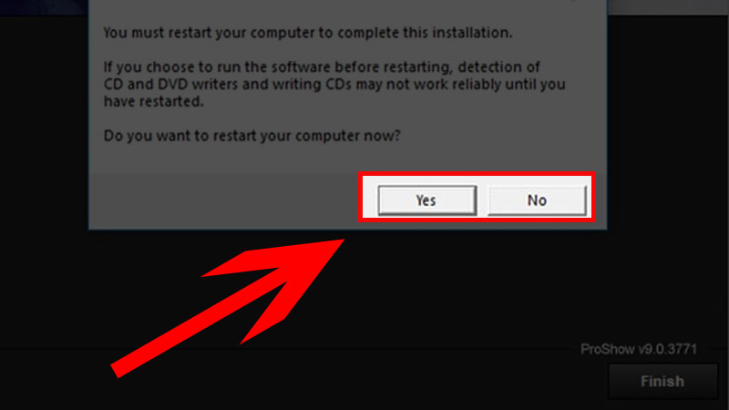 Bạn chọn Yes để khởi động lại máy, hoặc chọn No để khởi động lại sau.