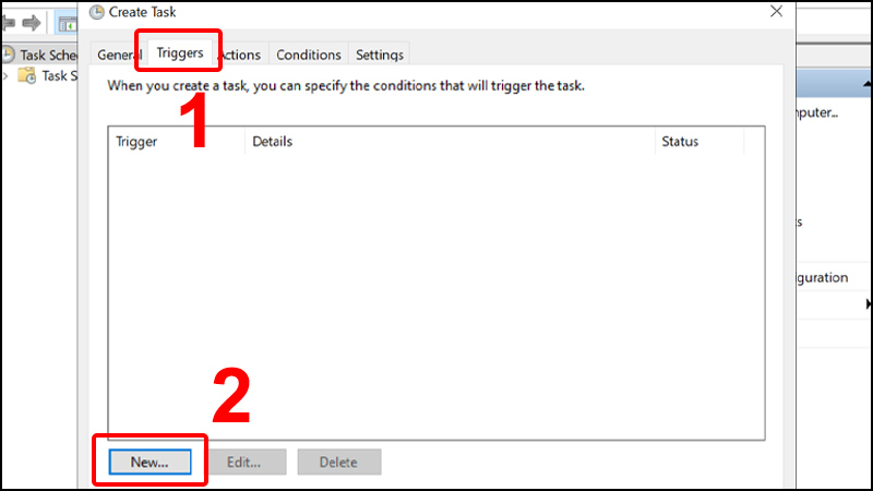 Chuyển qua tab Trigger và chọn New
