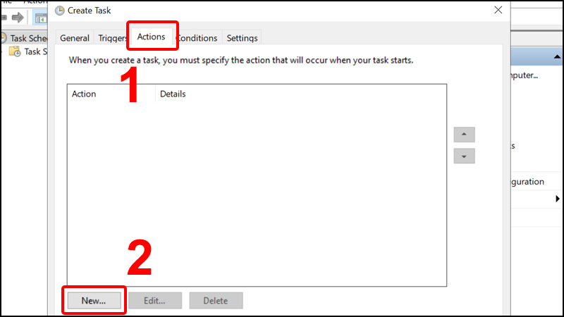 Chuyển qua tab Actions và chọn New