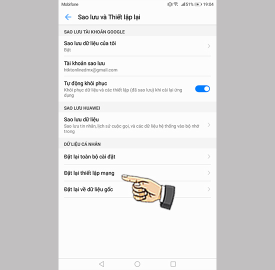 Bước 3: Chọn đặt lại thiết lập mạng.