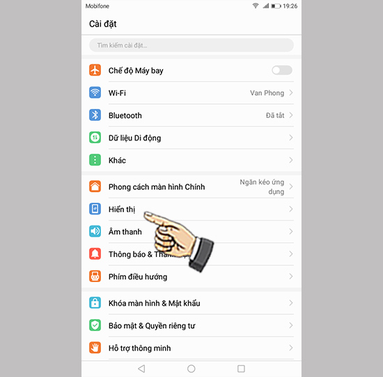 Bước 1: Vào cài đặt chọn hiển thị.
