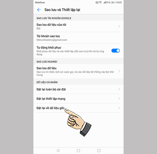 Bước 3: Chọn đặt về dữ liệu gốc.