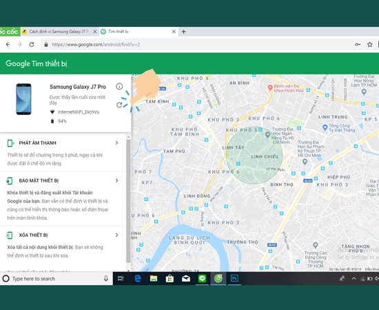 Bước 3: Tiếp theo bạn xác định vị trí điện thoại, là vùng khoanh tròn xanh trên bản đồ.