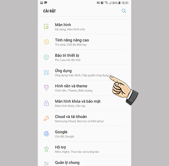 Bước 2: Vào cài đặt chọn ứng dụng.