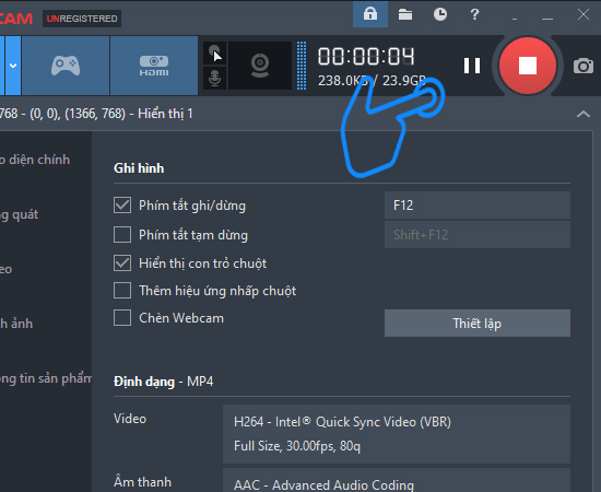 Trong khi quay bạn có thể tạm dừng khi chọn vào biểu tượng Pause.