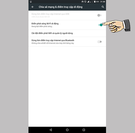 Bước 3: Bật phát sóng wifi di động.