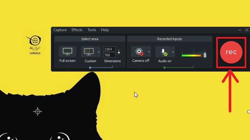 Nhấn ‘rec’ để bắt đầu quay lại thao tác trên màn hình