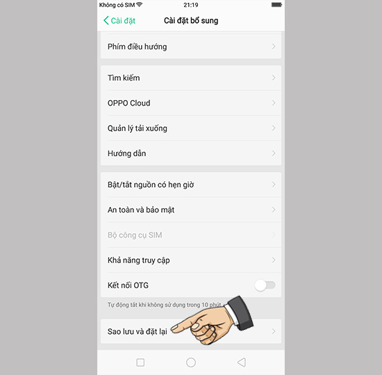 Vào sao lưu và đặt lại