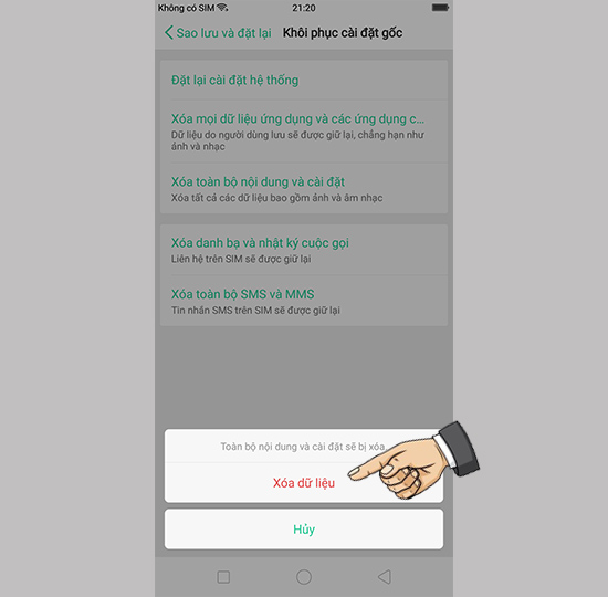 Chọn xóa toàn bộ