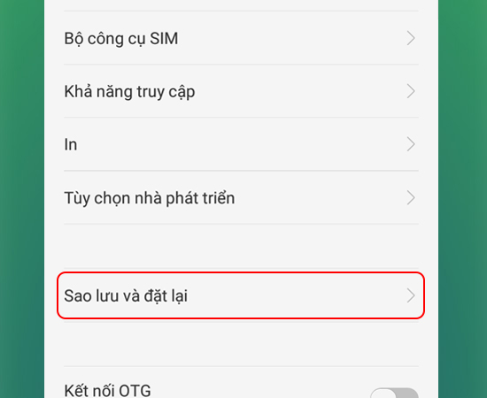 Bước 2: Tiếp theo bạn chọn Sao lưu và đặt lại.