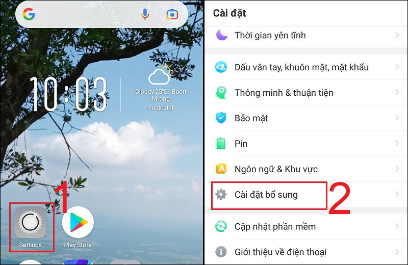 Chọn mục Cài đặt bổ sung trong Cài đặt