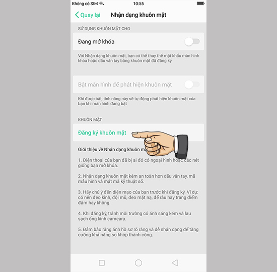 Vào đăng ký khuôn mặt