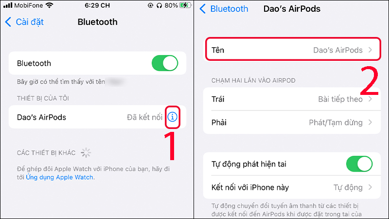 Đổi tên AirPods trong phần Bluetooth