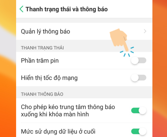 Bước 2: Sau đó bạn hãy bật tính năng Phần trăm pin lên.