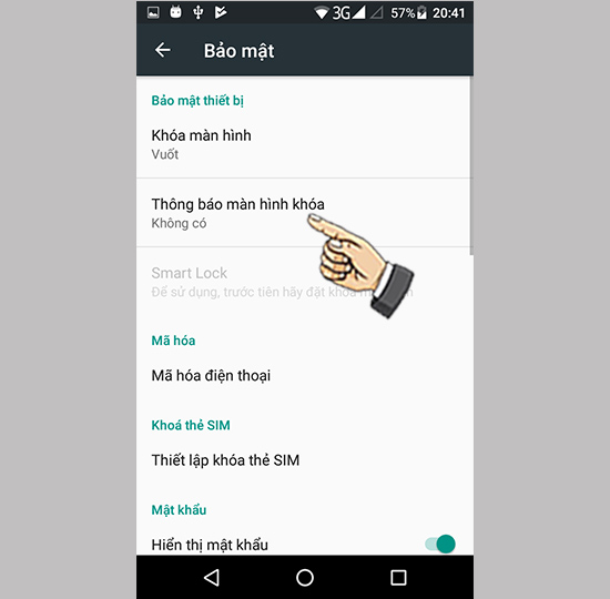 Bước 2: Chọn thông báo màn hình khóa.