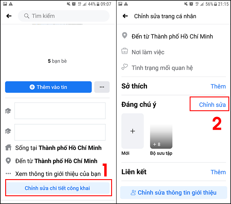 Bước 2: Nhấn vào Chỉnh sửa chi tiết công khai bên dưới tiểu sử  Tìm chọn mục Đáng chú ý, nhấn Chỉnh sửa.