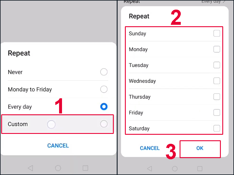 Bạn c&oacute; thể chọn bất cứ thời gian lặp lại bạn muốn trong mục Custom