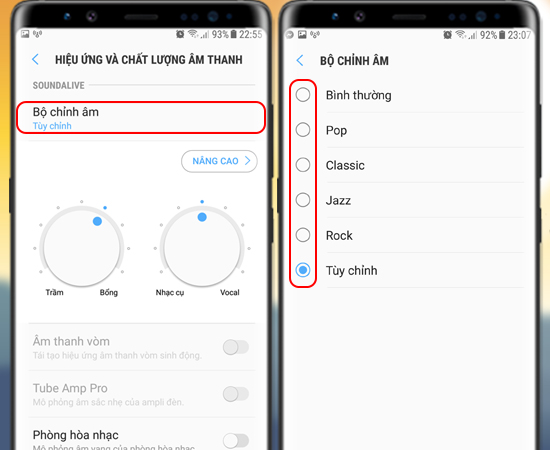 Bước 4: Tại đây bạn có thể vào Bộ chỉnh âm để thay đổi Hiệu ứng âm thanh.